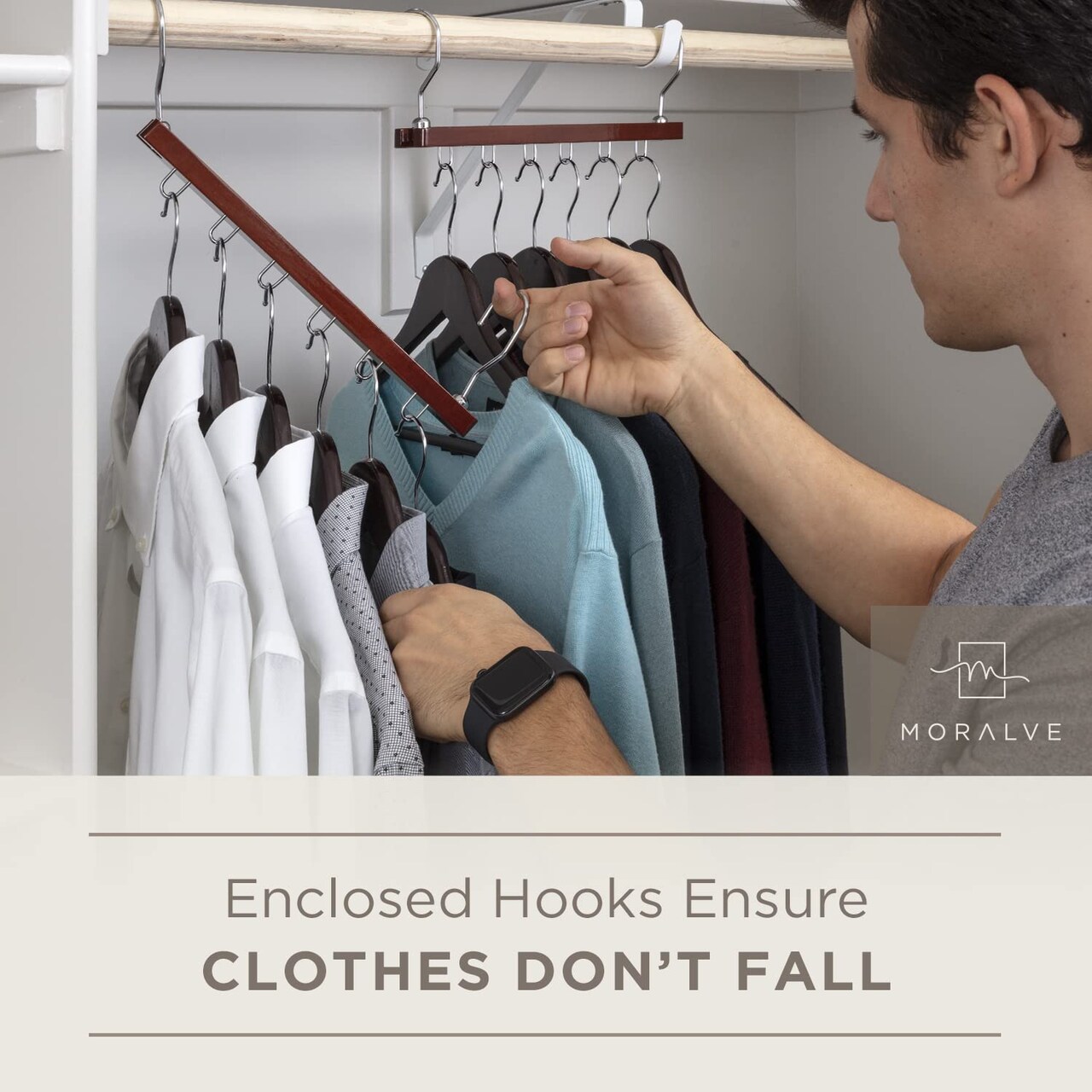 4 Pack European Beechwood Shirt Organizer for Closet - Space Saver Hangers for Clothes - Closet Clothes Organizer Space Saving Collapsible Hanger